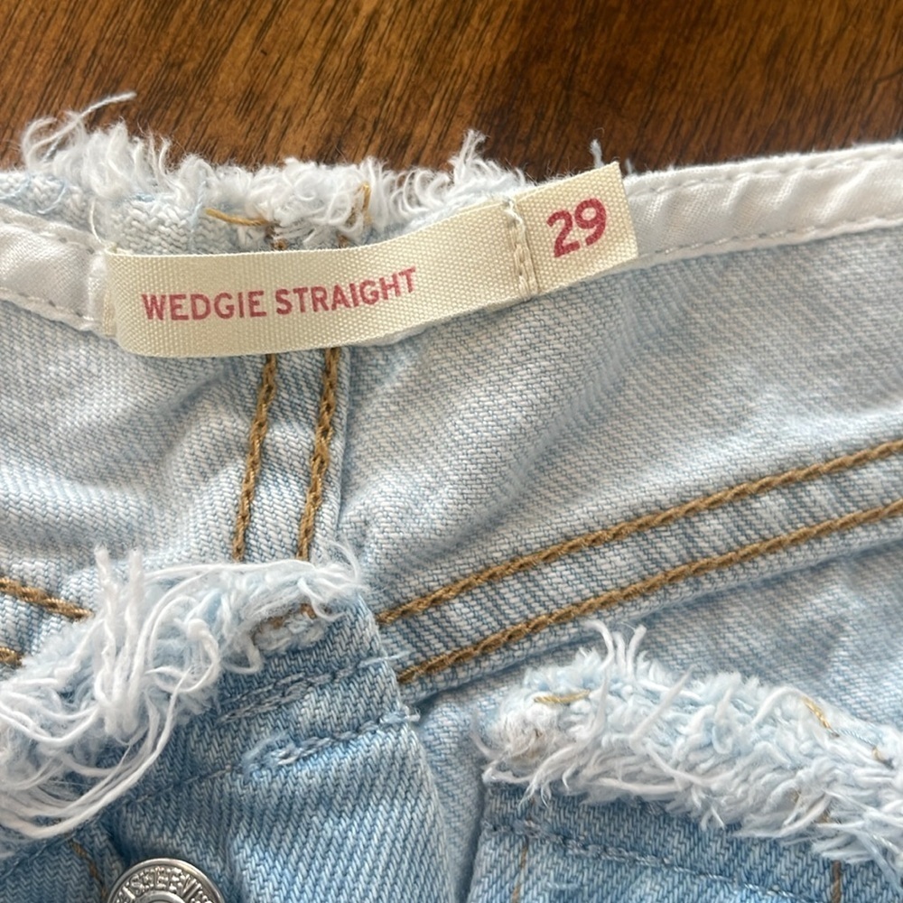 Levis Jeans Wedgie Straight No Waistband light wash raw hem button fly sz 29 - Picture 11 of 17